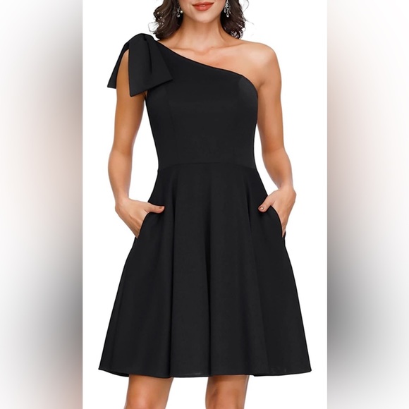 NWT One Shoulder A-Line Dress with Bow Detail - Chic and Playful Style! - Picture 5 of 11